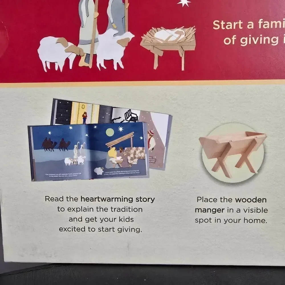 The Giving Manage Set Allison Hottinger HC Book Manger Straw Baby Jesus Nativity